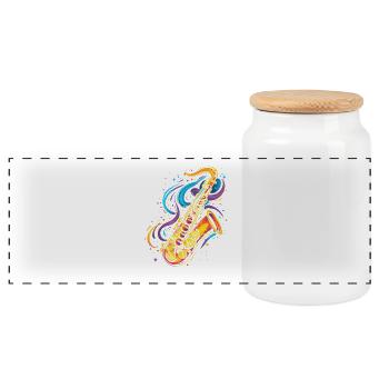 Saxophone Cartoon Look - Panoramic Cookie Jar with Wooden Lid - white - Front