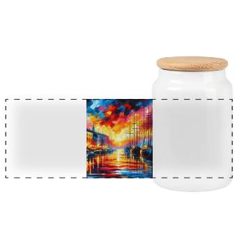 Coucher de soleil vibrant sur le port avec des bateaux et des couleurs - Boîte à biscuits avec couvercle en bois - blanc - Devant