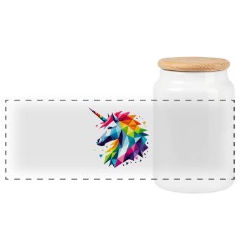 Geometric Polygon Unicorn Rainbow Fantasy Art - Panoramic Cookie Jar with Wooden Lid - white - Front