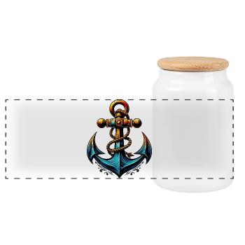 An Anchor - Panoramic Cookie Jar with Wooden Lid - white - Front