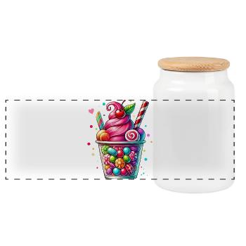Genuss für die Sinne:Süßigkeiten Milchshake Becher - Panorama Keksdose mit Holzdeckel - Weiß - Vorne