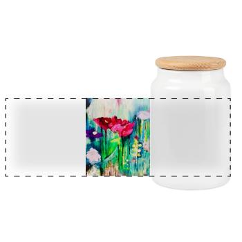 Aquarellblumen im Farbmeer - Panorama Keksdose mit Holzdeckel - Weiß - Vorne