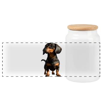 Dackel Dachshund Zwergdackel Dackelclub Teckel - Panorama Keksdose mit Holzdeckel - Weiß - Vorne