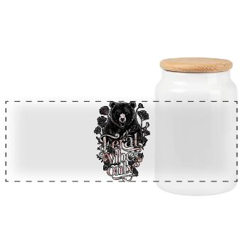 Feral Vibes Only Bear Floral Wild Nature - Panoramic Cookie Jar with Wooden Lid - white - Front