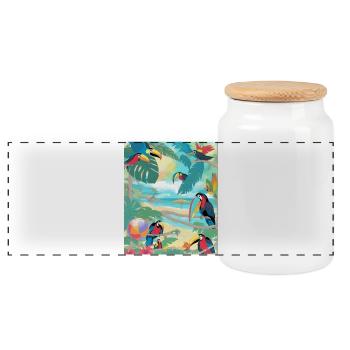 Toucan paradise - Panoramic Cookie Jar with Wooden Lid - white - Front