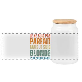 I'm not perfect but blonde - Panoramic Cookie Jar with Wooden Lid - white - Front