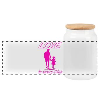 Love in Every Step Father Daughter Pink Silhouette - Panoramic Cookie Jar with Wooden Lid - white - Front