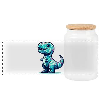 T-Rex Cute Baby Dino Babydino Gift - Panoramic Cookie Jar with Wooden Lid - white - Front