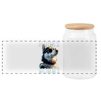 Husky Mommy Mama Muttertag Frauchen Siberian Husky - Panorama Keksdose mit Holzdeckel - Weiß - Vorne