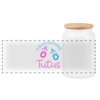 Touchdowns oder Tutus für Gender-Reveal-Partys - Panorama Keksdose mit Holzdeckel - Weiß - Vorne