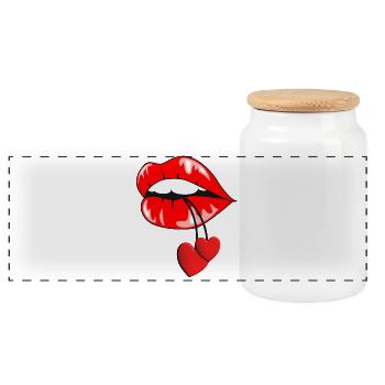Embrasser la bouche avec des cœurs - Boîte à biscuits avec couvercle en bois - blanc - Devant