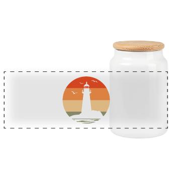 Lighthouse at sunset - Panoramic Cookie Jar with Wooden Lid - white - Front
