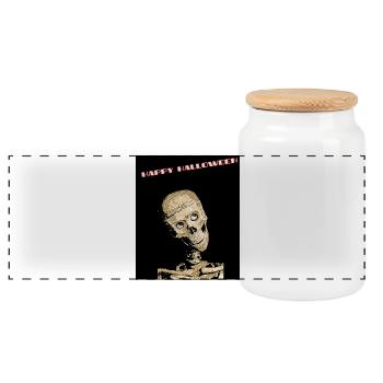 Skeleton funny for Halloween - Panoramic Cookie Jar with Wooden Lid - white - Front