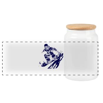 Snowboarder Sketch - Panoramic Cookie Jar with Wooden Lid - white - Front