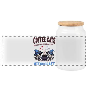 Café Chats Infuser Potion Kawaii Halloween - Boîte à biscuits avec couvercle en bois - blanc - Devant