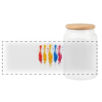 Bowling Farbkleckse - Panorama Keksdose mit Holzdeckel - Weiß - Vorne