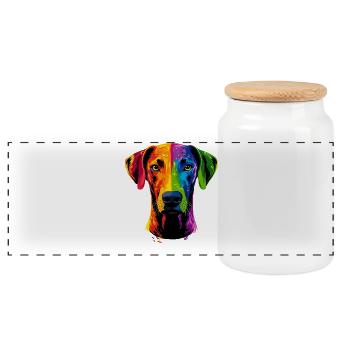 Rhodesian Ridgeback Popart Regenbogen Bunt Hunde - Panorama Keksdose mit Holzdeckel - Weiß - Vorne