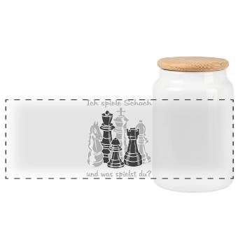 Schach figuren - Panorama Keksdose mit Holzdeckel - Weiß - Vorne