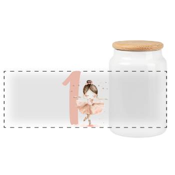 Erster Geburtstag Ballerina Tanz - Panorama Keksdose mit Holzdeckel - Weiß - Vorne