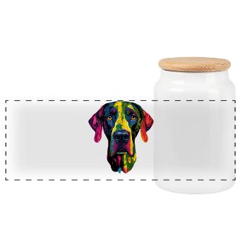 Great Dane Hatz Male Saupacker Great Dane - Panoramic Cookie Jar with Wooden Lid - white - Front