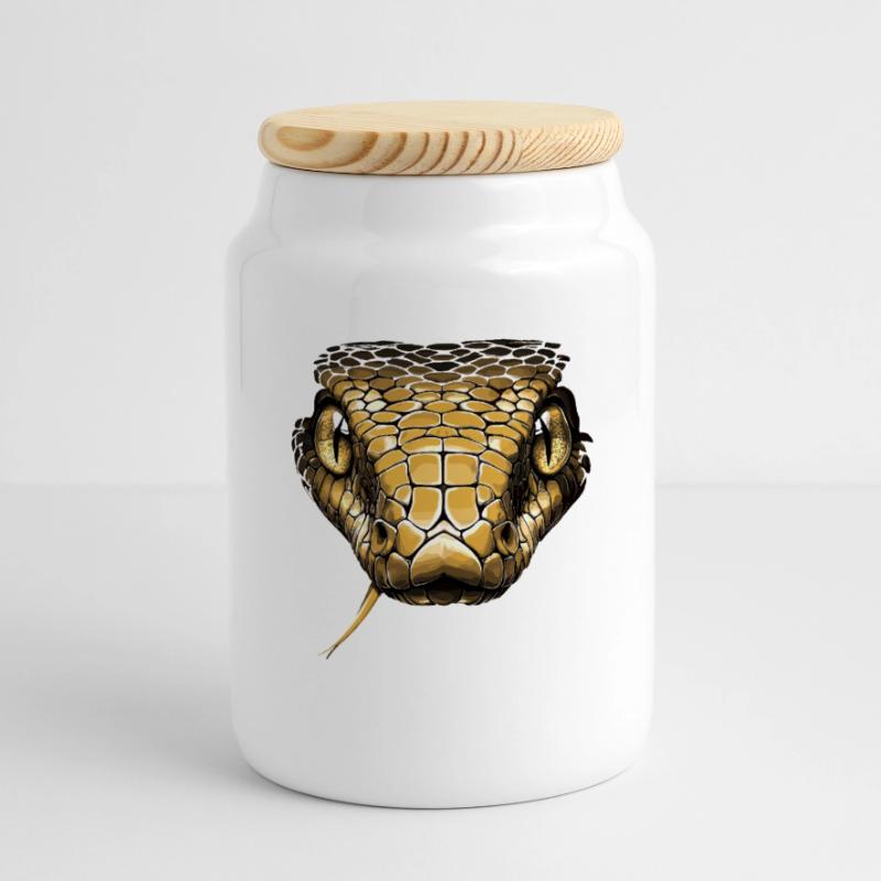 Snake Python Cobra Mamba Rattlesnake Snake Panoramic Cookie Jar with Wooden Lid