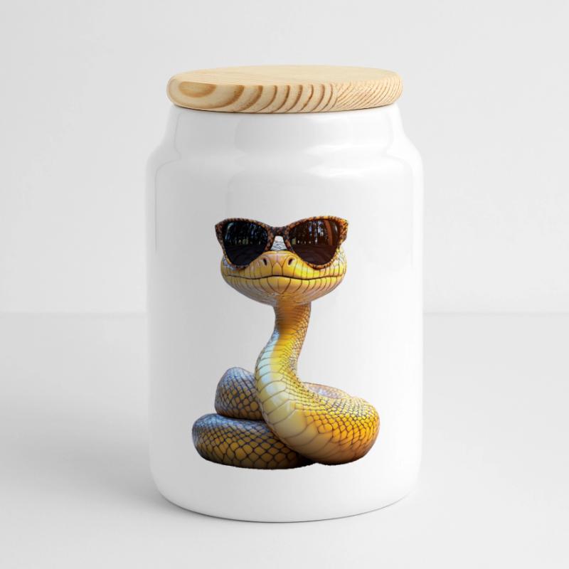 Snake Python Cobra Mamba Rattlesnake Snake Panoramic Cookie Jar with Wooden Lid