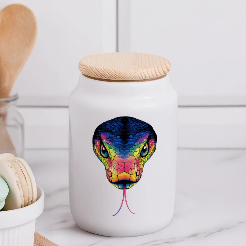 Snake Python Cobra Mamba Rattlesnake Snake Panoramic Cookie Jar with Wooden Lid
