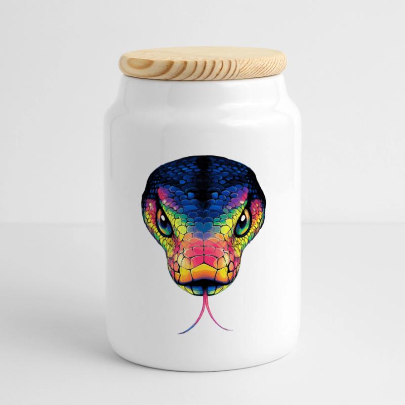 Snake Python Cobra Mamba Rattlesnake Snake Panoramic Cookie Jar with Wooden Lid