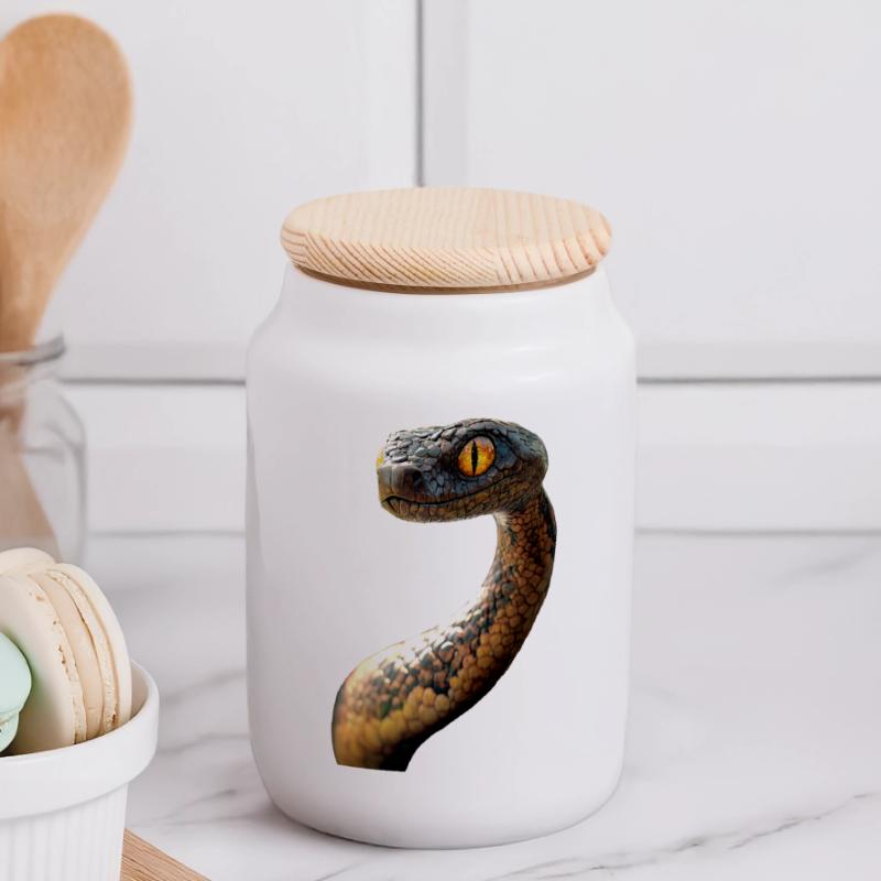 Snake Python Cobra Mamba Rattlesnake Snake Panoramic Cookie Jar with Wooden Lid