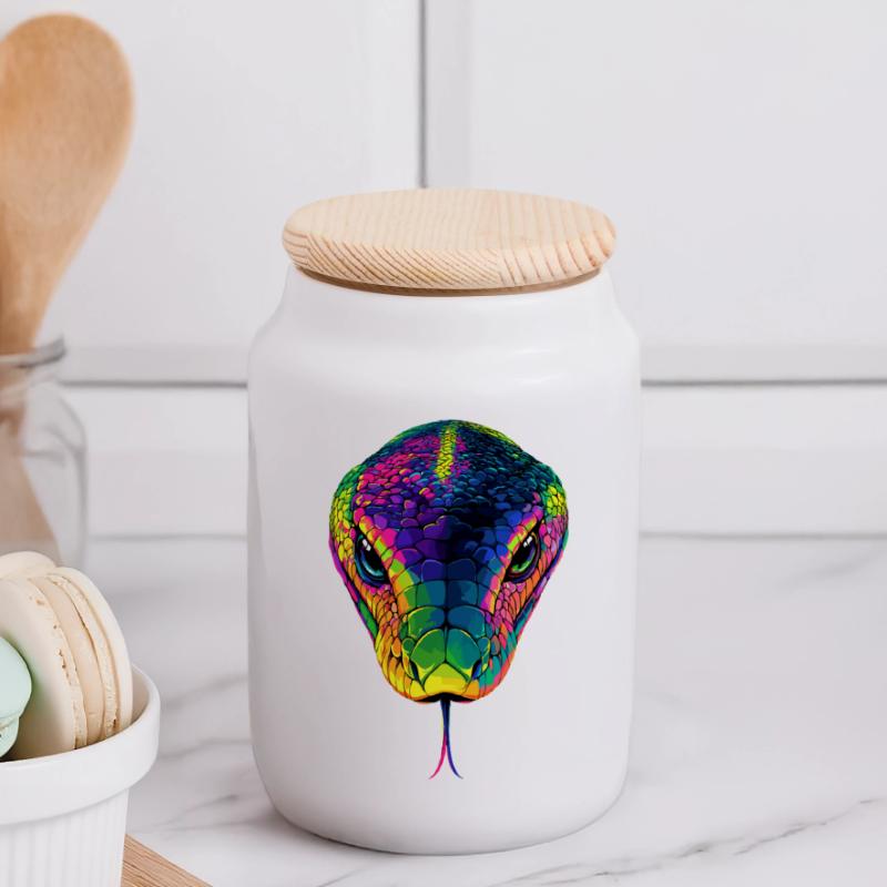 Snake Python Cobra Mamba Rattlesnake Snake Panoramic Cookie Jar with Wooden Lid