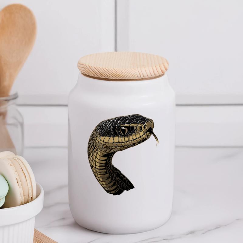 Snake Python Cobra Mamba Rattlesnake Snake Panoramic Cookie Jar with Wooden Lid