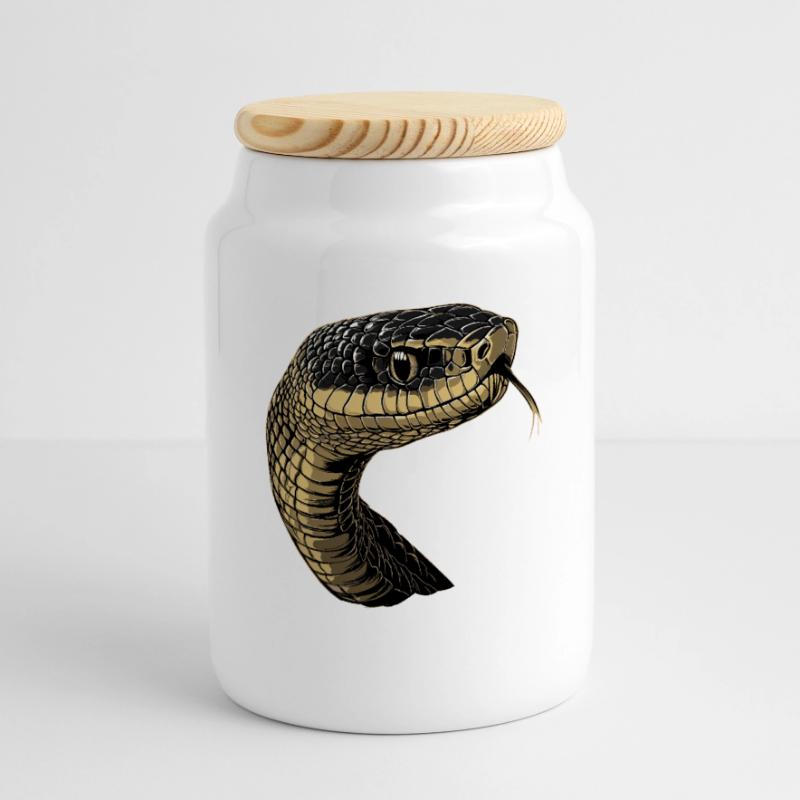 Snake Python Cobra Mamba Rattlesnake Snake Panoramic Cookie Jar with Wooden Lid
