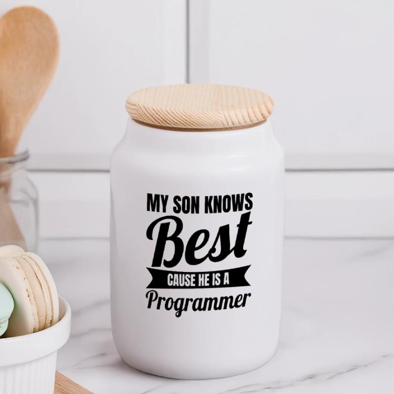 Programmer Son Panoramic Cookie Jar with Wooden Lid