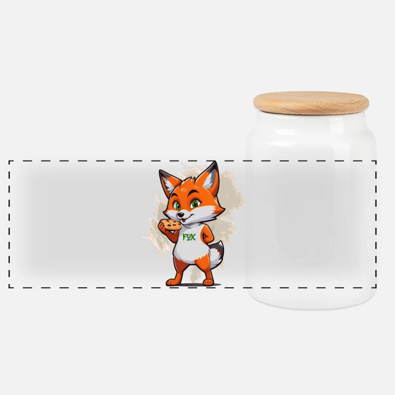 Fuchs mit Keksen - Panorama Keksdose mit Holzdeckel - Weiß