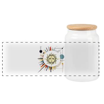 Sun Star Cosmos Ray Art - Panoramic Cookie Jar with Wooden Lid - white - Front