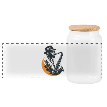 Saxophonist Graphics - Panoramic Cookie Jar with Wooden Lid - white - Front