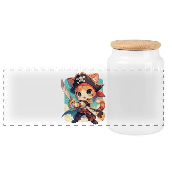 Kawaii Pirate Cat Chibi - Ahoy Adventure - Panoramic Cookie Jar with Wooden Lid - white - Front