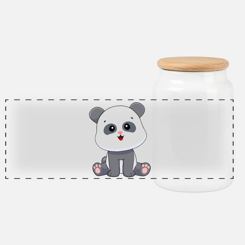 Panda Pandabär - Panorama Keksdose mit Holzdeckel - Weiß