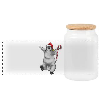 Penguin Christmas Candy Cane - Panoramic Cookie Jar with Wooden Lid - white - Front