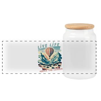 Live Life Above the Clouds - Hot Air Balloons Tee - Panorama Keksdose mit Holzdeckel - Weiß - Vorne