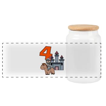4th Birthday Motif Knight - Four Years Old - Panoramic Cookie Jar with Wooden Lid - white - Front