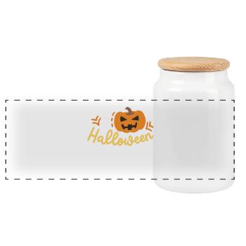 Kürbis Halloweenkostüm - Panorama Keksdose mit Holzdeckel - Weiß - Vorne