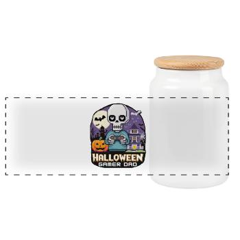 Pixel Halloween Gamer Dad - Panoramic Cookie Jar with Wooden Lid - white - Front