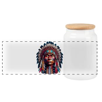 Amerikanisch, Indianer, Amerikaner - Panorama Keksdose mit Holzdeckel - Weiß - Vorne