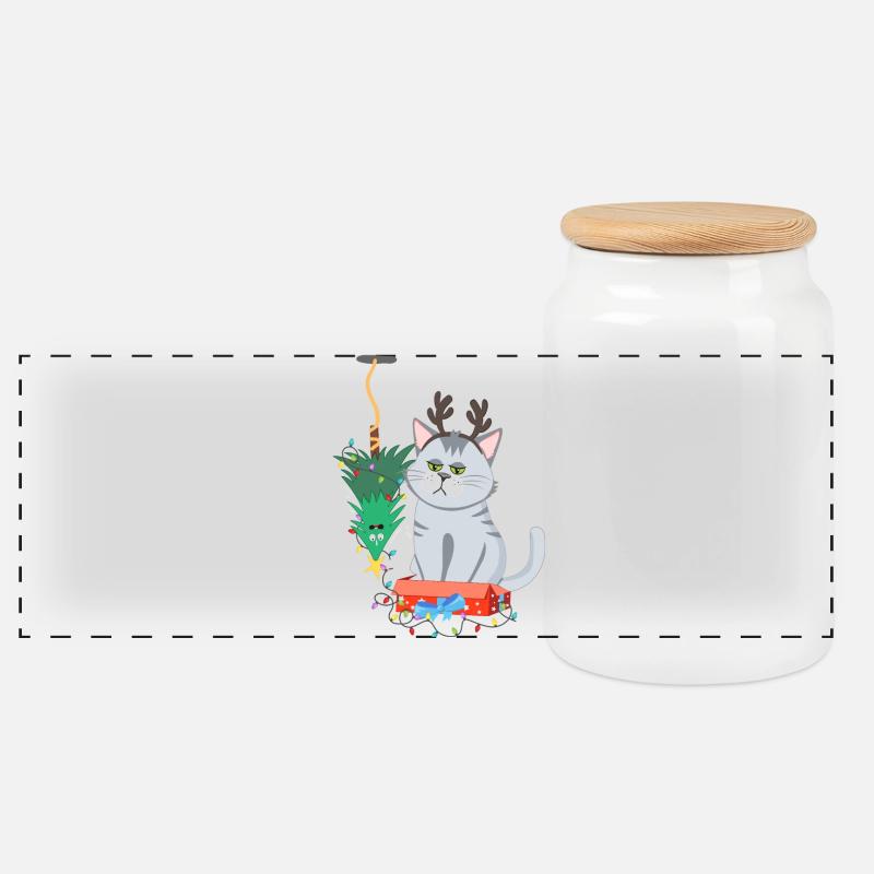 Katze und Weihnachtsbaum Anti Weihnachten - Panorama Keksdose mit Holzdeckel - Weiß