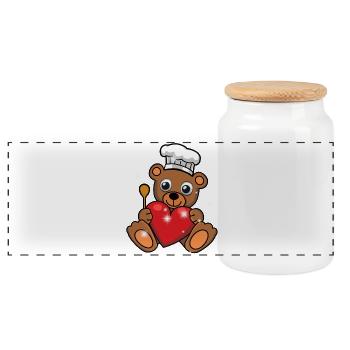 Teddy Teddybär Koch Köche Köchin Kochkunst Herz - Panorama Keksdose mit Holzdeckel - Weiß - Vorne