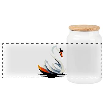 Swan - Panoramic Cookie Jar with Wooden Lid - white - Front