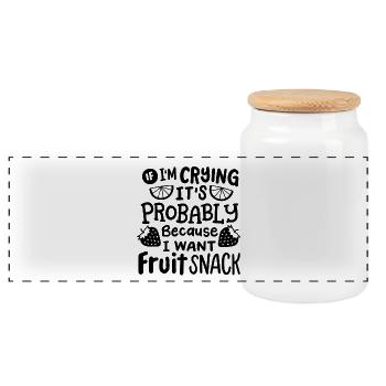 Fruchtsnacks - Panorama Keksdose mit Holzdeckel - Weiß - Vorne