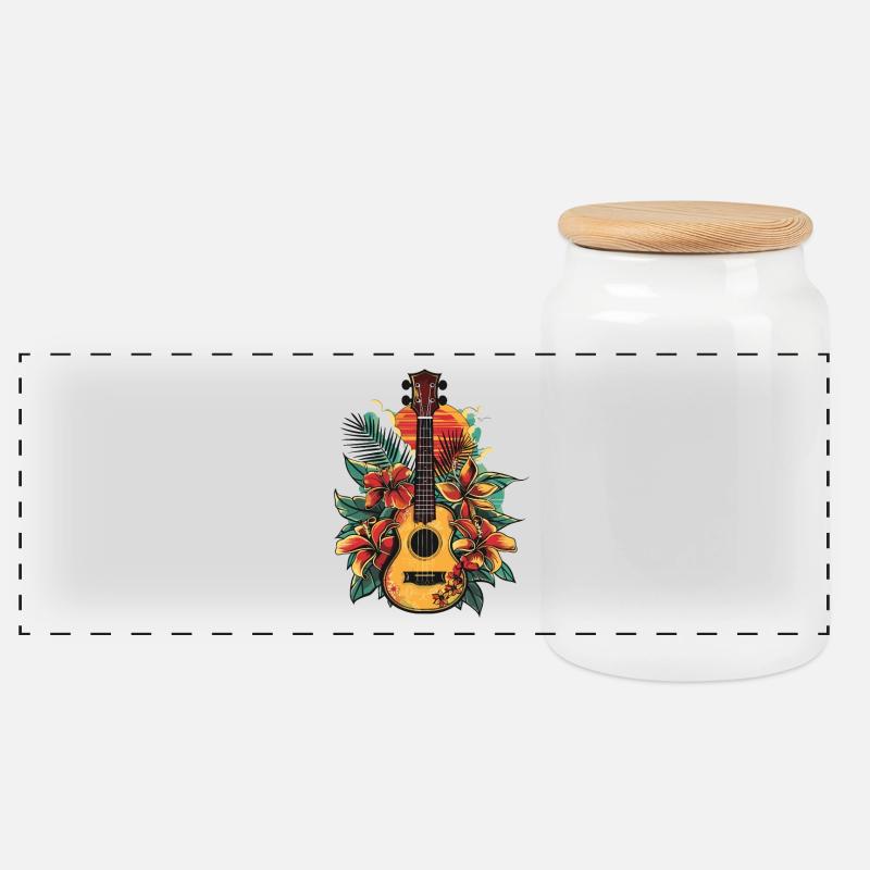 Ukulele - Panorama Keksdose mit Holzdeckel - Weiß