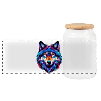 Wolf - Panorama Keksdose mit Holzdeckel - Weiß - Vorne